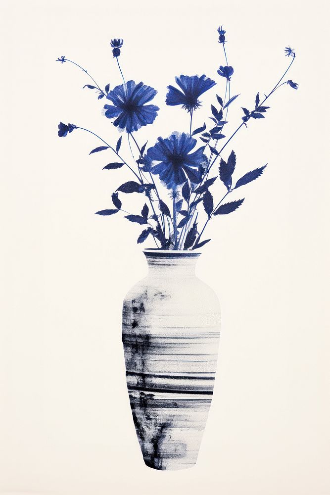 Dried flower vase porcelain purple plant. AI generated Image by rawpixel.