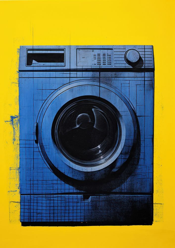 Washing machine appliance yellow blue. AI generated Image by rawpixel.