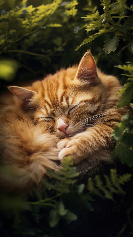 Cat sleeping animal outdoors. AI generated Image by rawpixel.