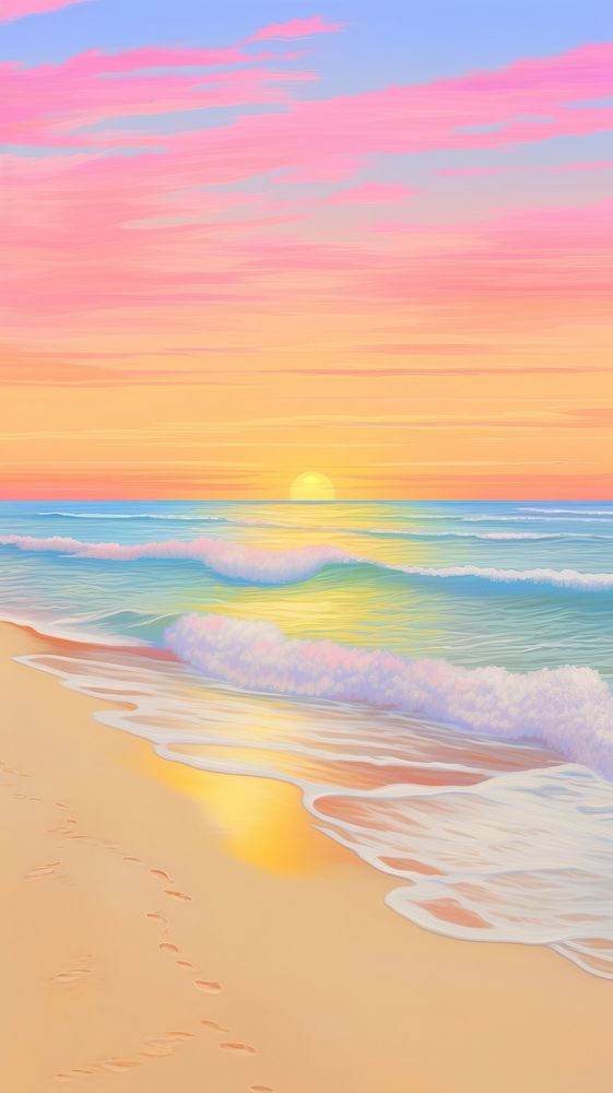 Sunset beach outdoors painting horizon. AI generated Image by rawpixel.