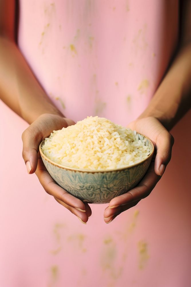 Hand holding rice bowl food midsection freshness. AI generated Image by rawpixel.