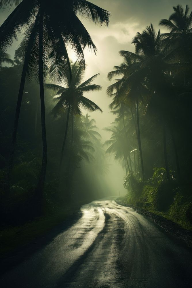 Road over palm trees land landscape outdoors. AI generated Image by rawpixel.