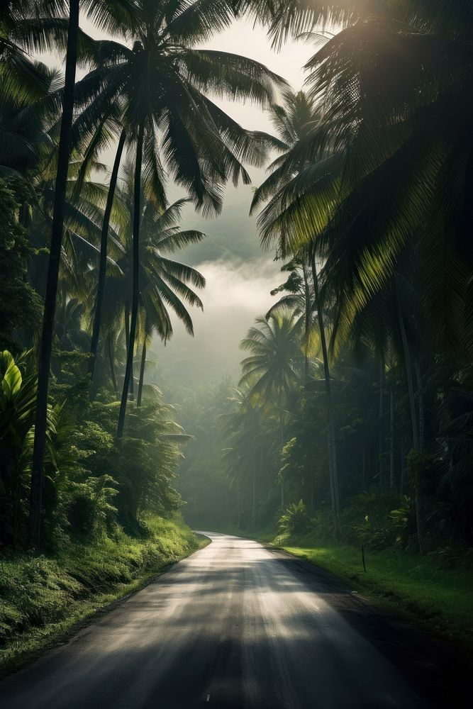 Road over palm trees land outdoors idyllic. AI generated Image by rawpixel.