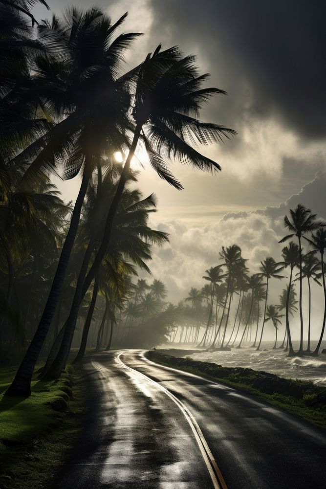 Road over palm trees landscape outdoors nature. AI generated Image by rawpixel.