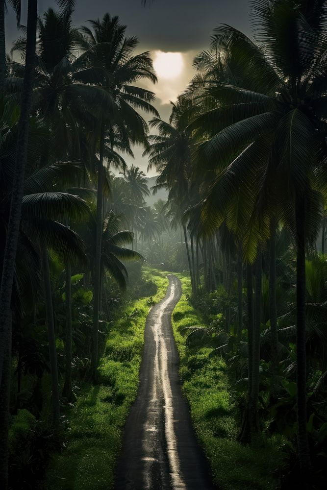 Road over palm trees land vegetation outdoors. AI generated Image by rawpixel.