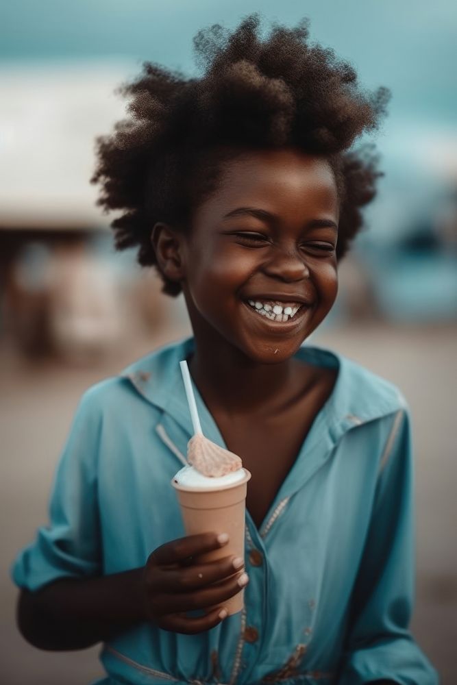 Young African girl laughing eating smile. AI generated Image by rawpixel.