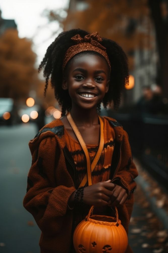 Young African girl halloween street adult. AI generated Image by rawpixel.