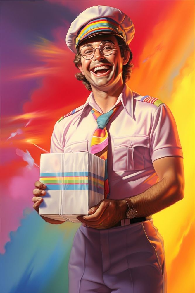 A smiling postman holding an important letter in his hands smile adult celebration. AI generated Image by rawpixel.