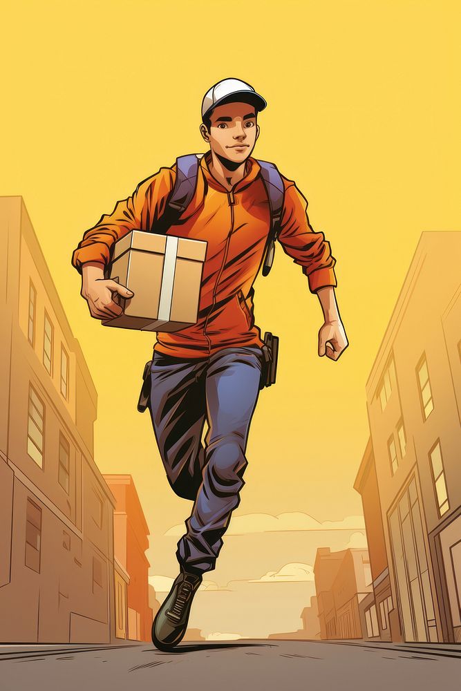 Delivery man comics adult skateboarding. AI generated Image by rawpixel.