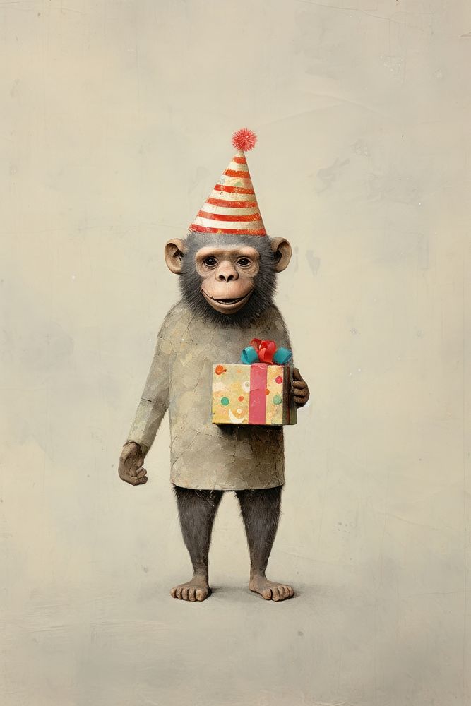 A happy Chinese Monkey holding a giftbox portrait mammal monkey. AI generated Image by rawpixel.