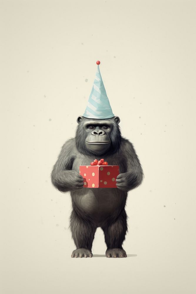 A happy Gorilla holding a giftbox ape gorilla mammal. AI generated Image by rawpixel.