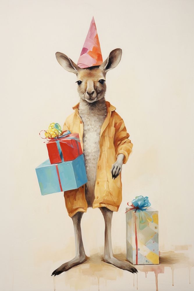 A happy Kangaroo holding a giftbox kangaroo drawing mammal. AI generated Image by rawpixel.