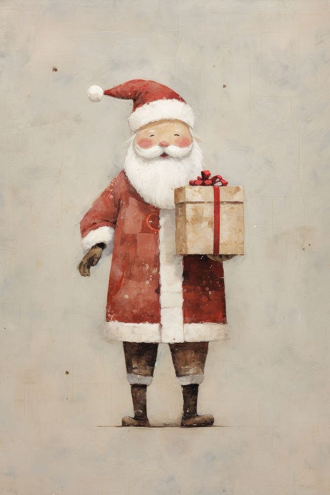 Happy Santaclaus holding a giftbox drawing art representation. AI generated Image by rawpixel.