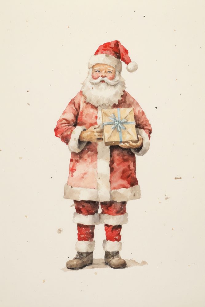 A Santaclaus holding a giftbox christmas drawing paper. AI generated Image by rawpixel.