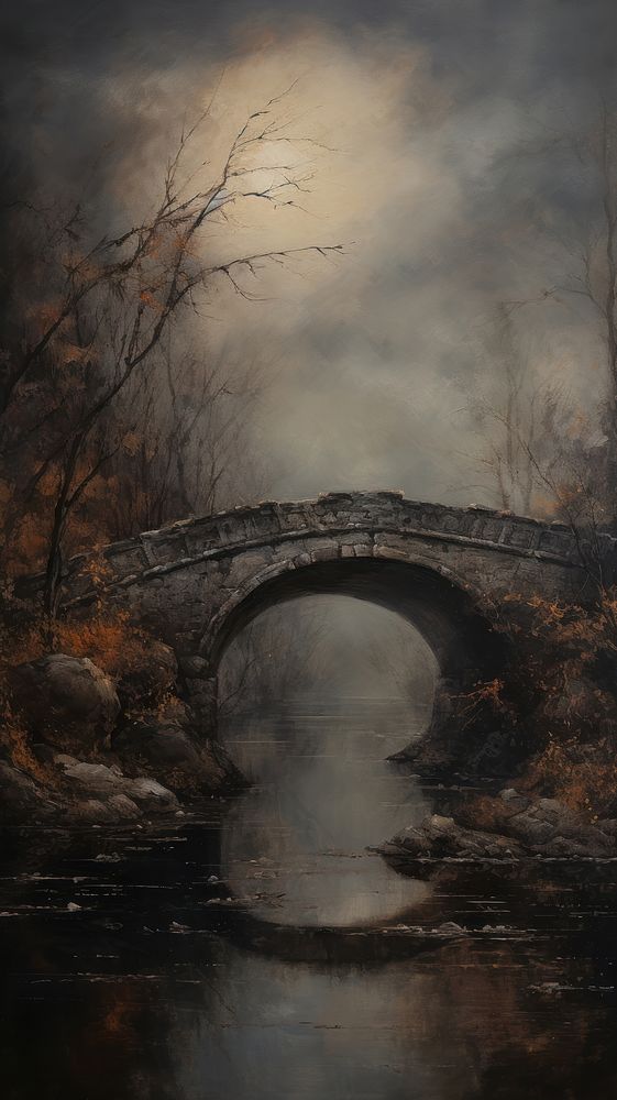 River bridge architecture outdoors painting. AI generated Image by rawpixel.