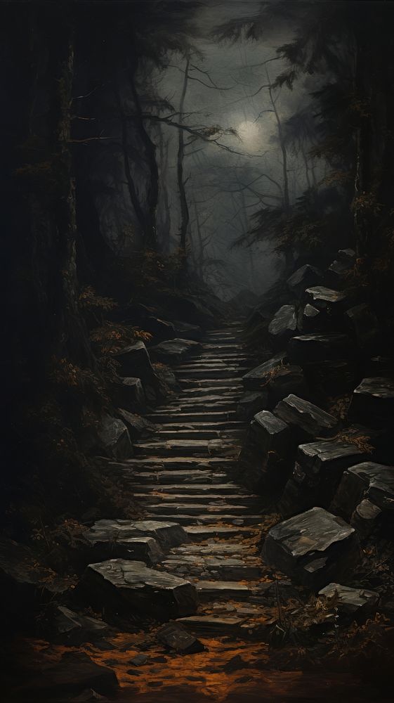 Stone path outdoors painting nature. AI generated Image by rawpixel.