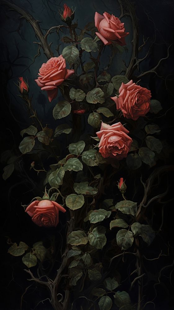 Roses with thorn painting pattern flower. 