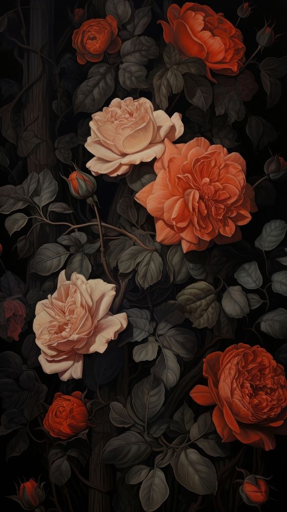 Black roses painting backgrounds pattern. AI generated Image by rawpixel.