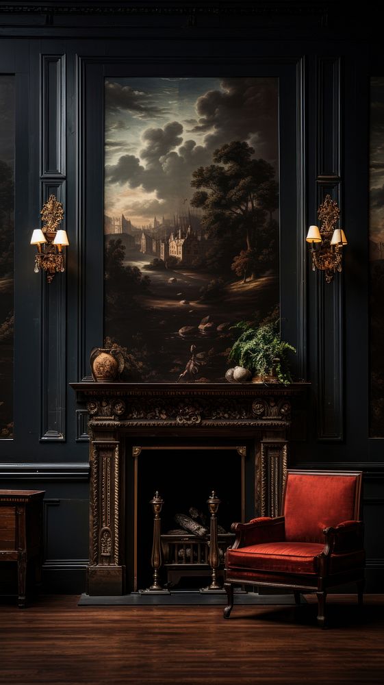 London townhouse architecture fireplace furniture. AI generated Image by rawpixel.