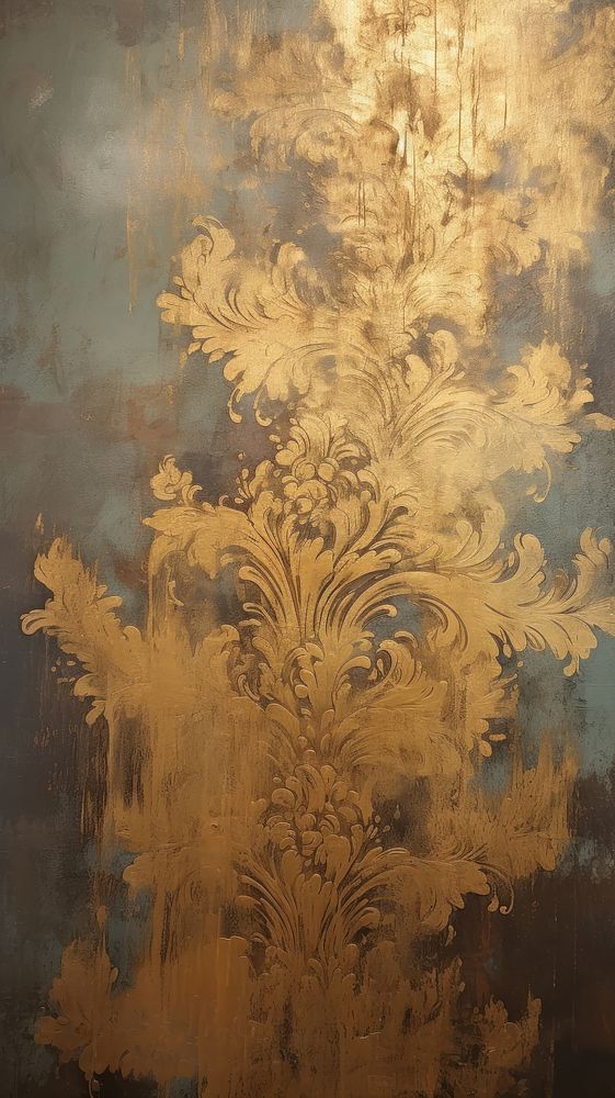 Blushed gold damask painting pattern backgrounds. 