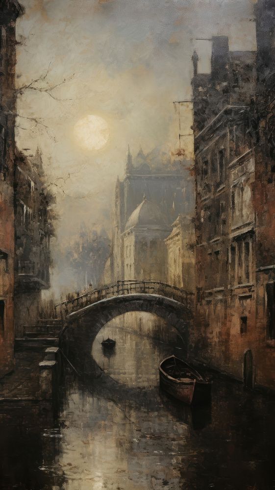 Venic canal painting outdoors old. AI generated Image by rawpixel.