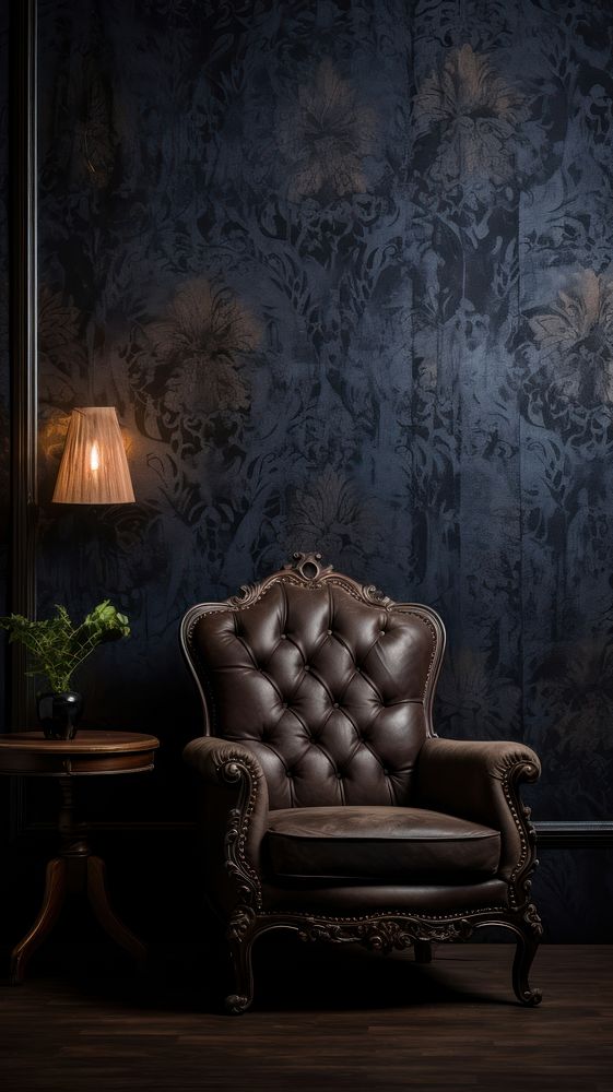 Velvet textured damask furniture wallpaper armchair. AI generated Image by rawpixel.