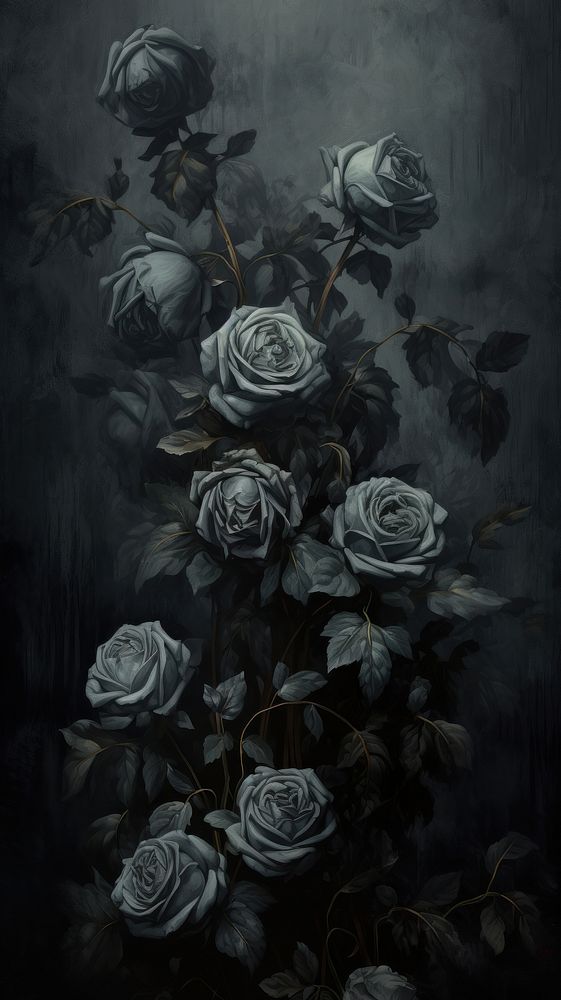 Black roses painting flower plant. AI generated Image by rawpixel.
