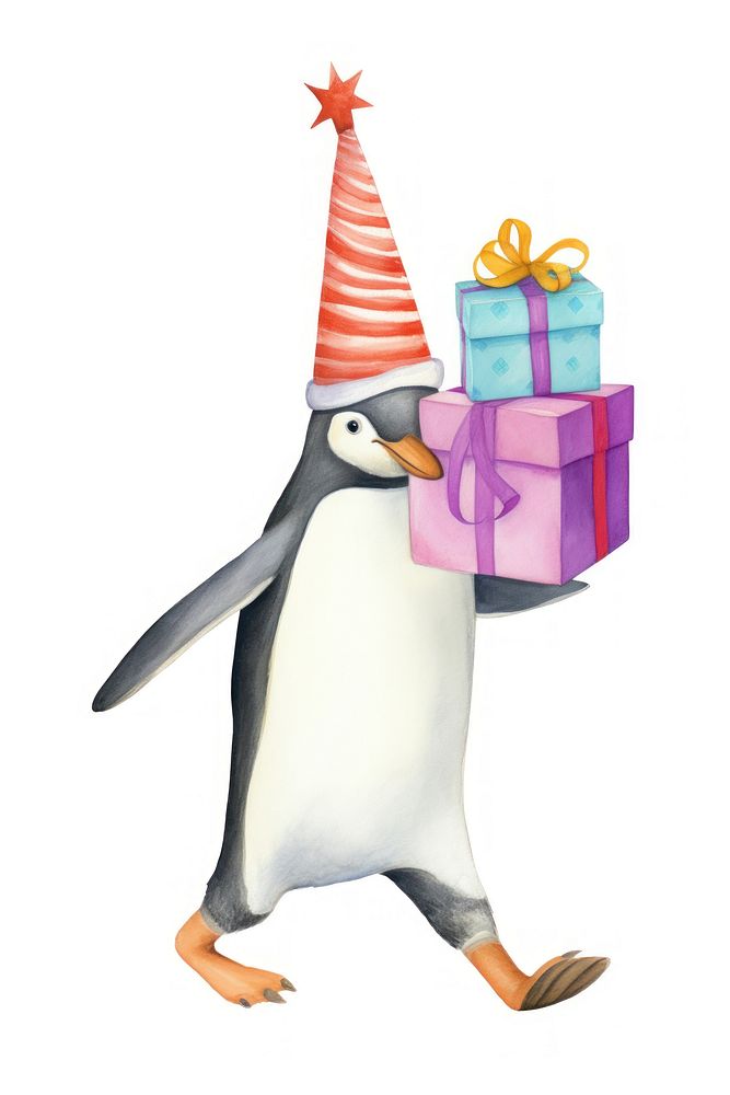 Penguin Holding Gift box penguin drawing animal. AI generated Image by rawpixel.