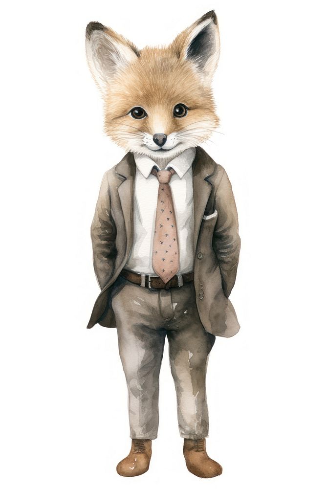 A baby fox wearing business suit mammal animal white background. AI generated Image by rawpixel.
