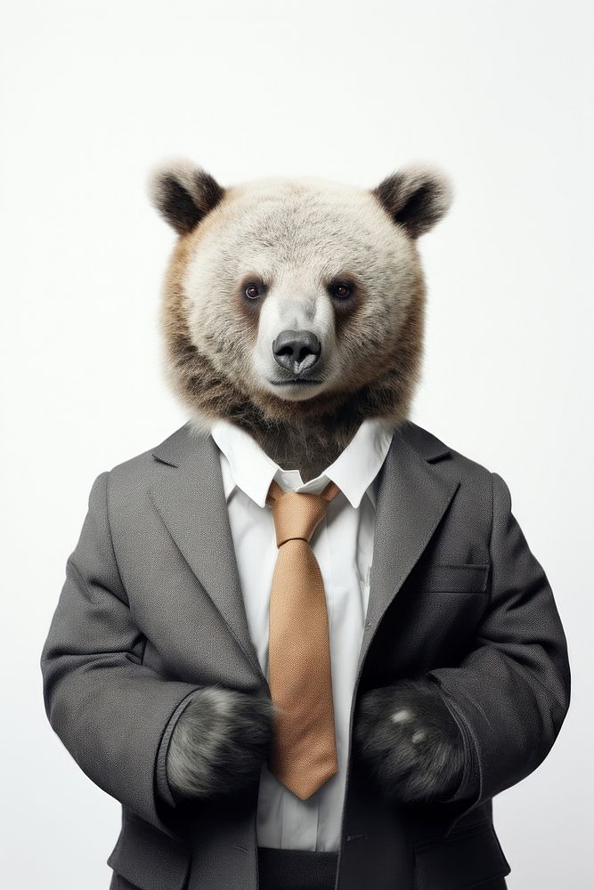 A baby bear in a business suit displaying an expression of extreme exasperation and irritation wildlife portrait mammal. AI…