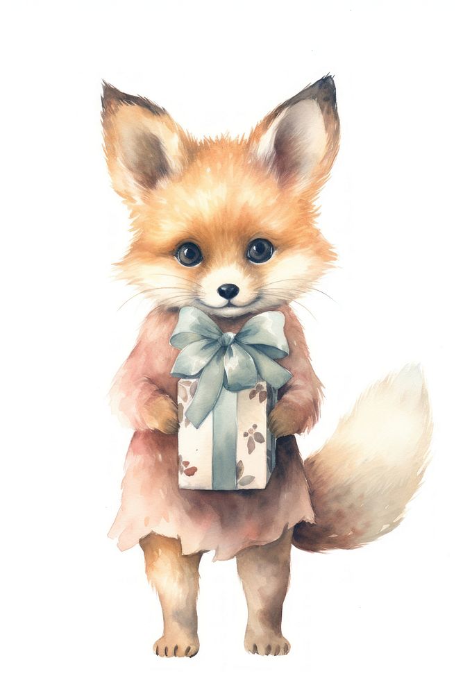 A baby fox holding a giftbox mammal animal pet. AI generated Image by rawpixel.