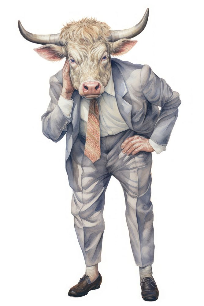 A baby bull in a business suit displaying an expression of extreme exasperation and irritation livestock cattle mammal. AI…