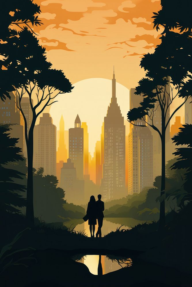 New York central park silhouette architecture cityscape. AI generated Image by rawpixel.