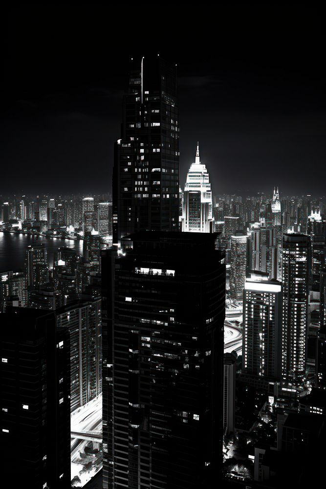Skyscrapers night city architecture. AI generated Image by rawpixel.