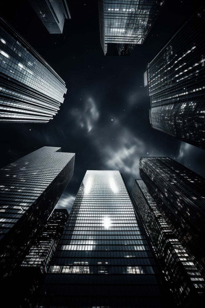 Skyscrapers night city architecture. AI generated Image by rawpixel.