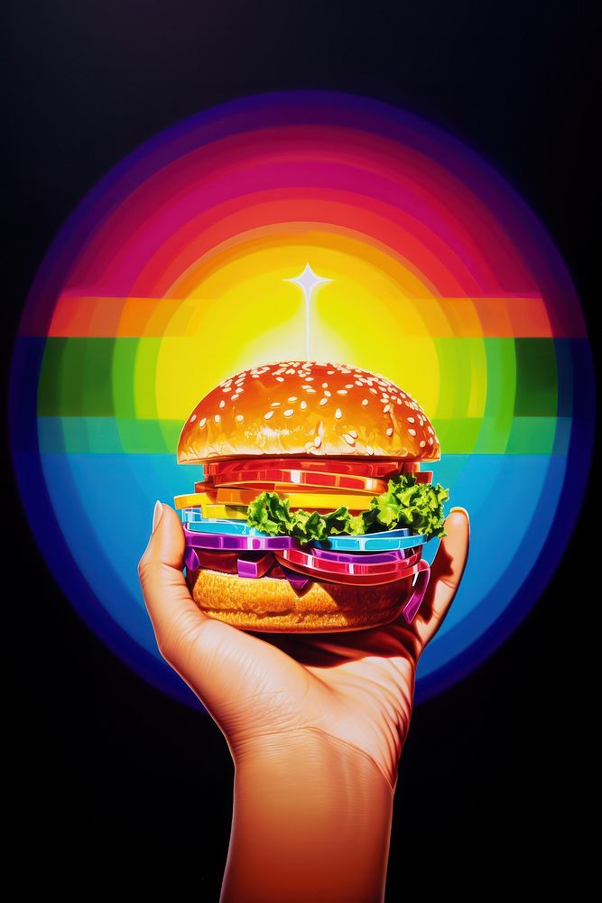 A Hamburger held in a hand hamburger food vibrant color. AI generated Image by rawpixel.