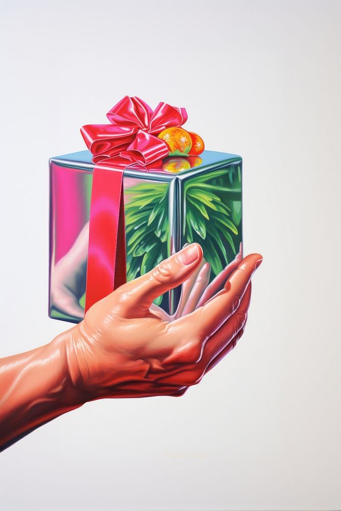A hand holding a newyear gift box adult art holiday. AI generated Image by rawpixel.