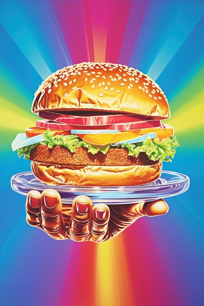 A Hamburger held in a hand hamburger food advertisement. AI generated Image by rawpixel.