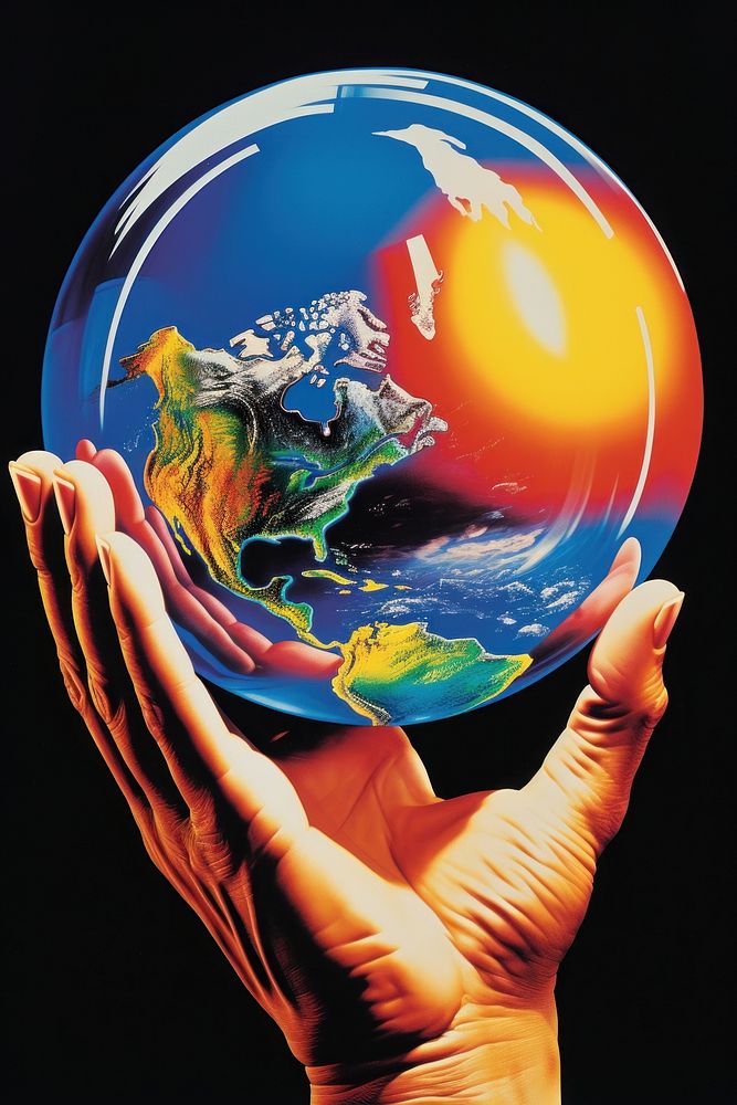 A hand holding a Globe globe reflection sphere. AI generated Image by rawpixel.