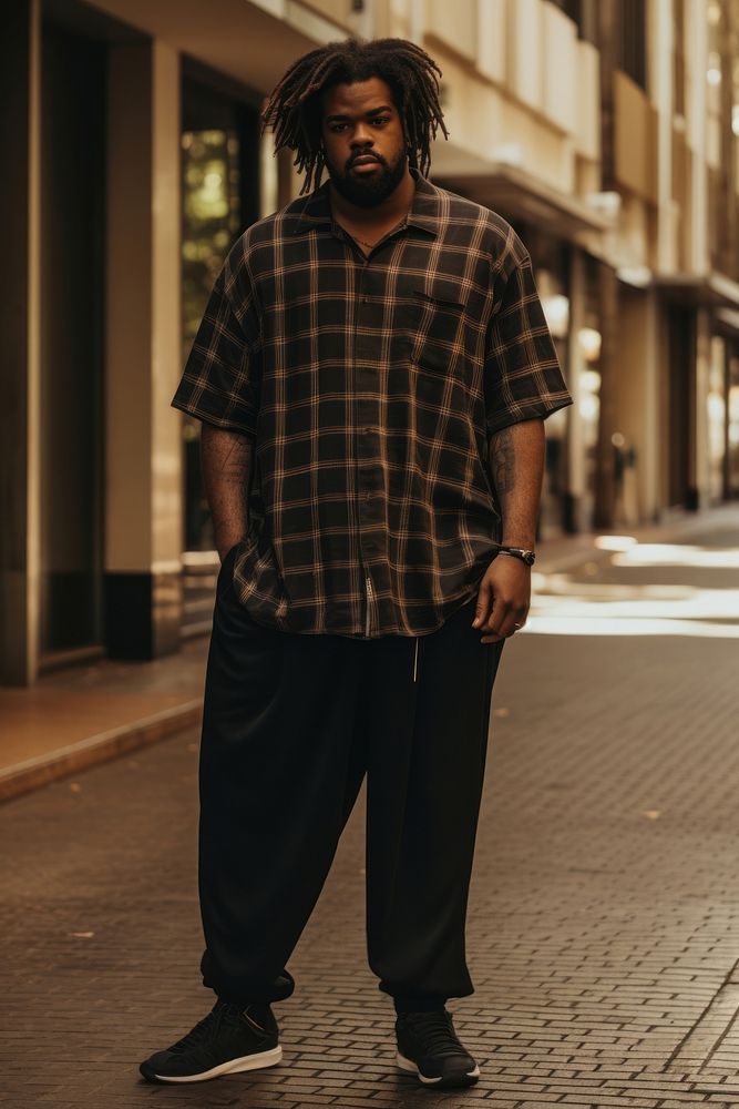 Chubby young American man standing fashion street. AI generated Image by rawpixel.