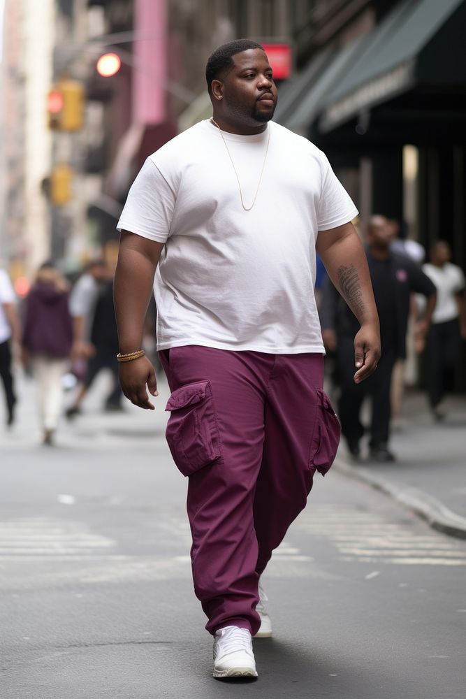 Chubby young American man walking fashion street. AI generated Image by rawpixel.