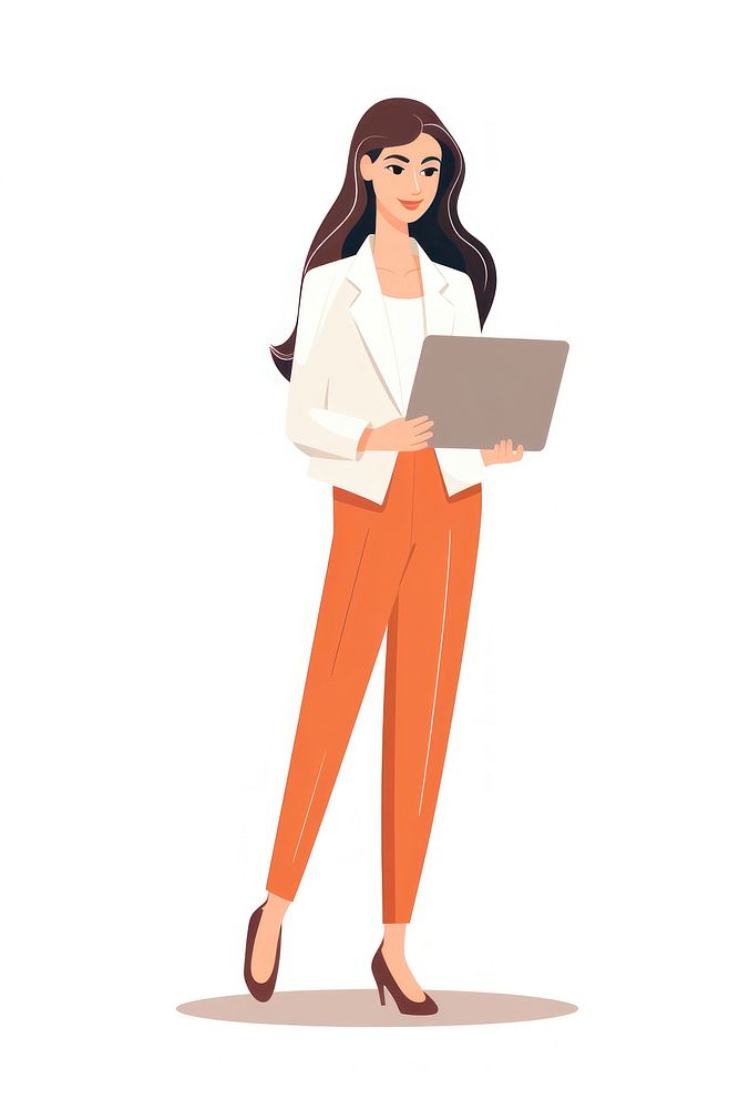 A business woman with laptop standing adult white background. AI generated Image by rawpixel.