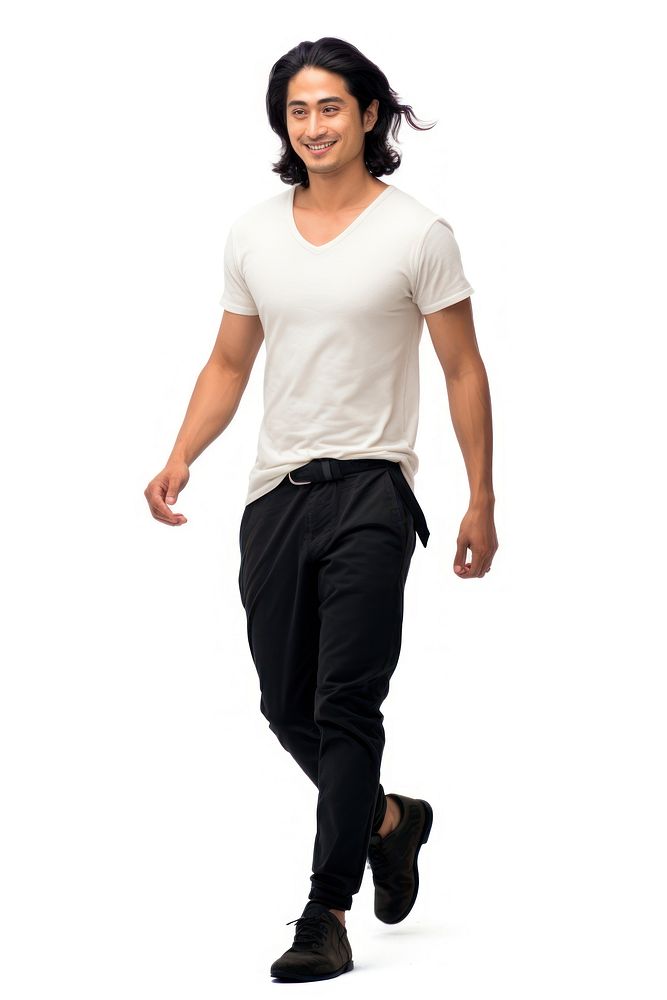 An asian man walking standing t-shirt sleeve. AI generated Image by rawpixel.