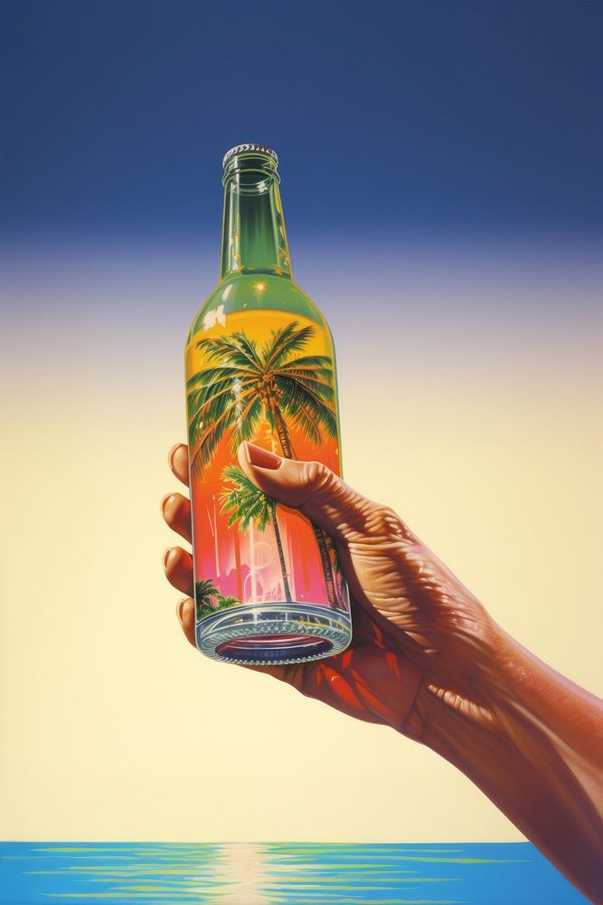A hand holding a beer bottle drink refreshment pineapple. AI generated Image by rawpixel.