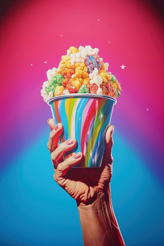 A hand holding a popcorn dessert food sprinkles. AI generated Image by rawpixel.