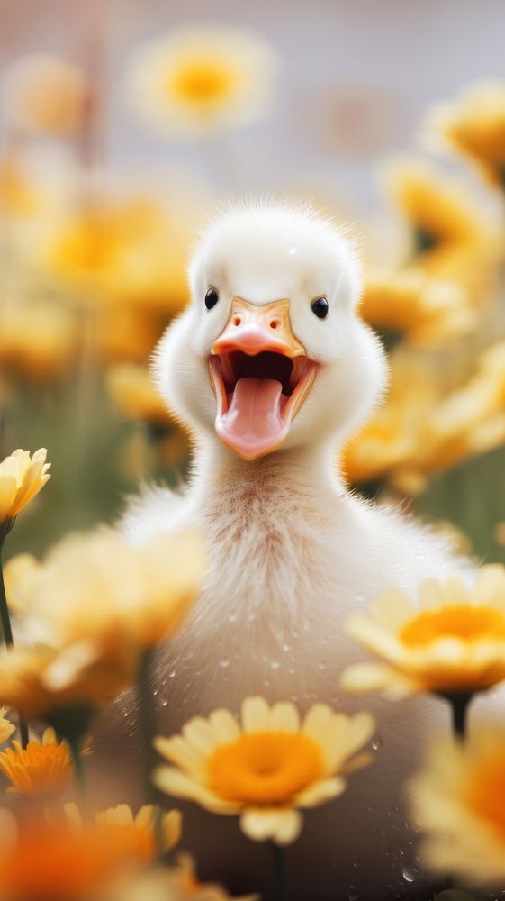 Baby duck flower outdoors animal. AI generated Image by rawpixel.