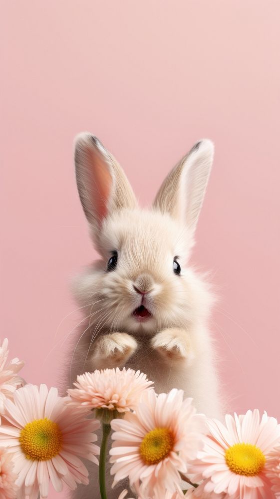 Baby rabbit flower animal mammal. AI generated Image by rawpixel.