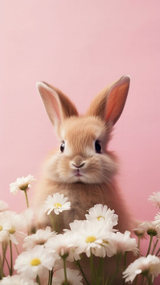 Baby rabbit flower animal rodent. AI generated Image by rawpixel.