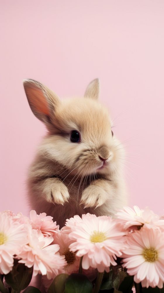 Baby rabbit flower animal mammal. AI generated Image by rawpixel.