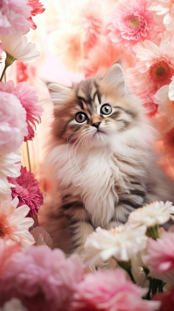 Happy kitten flower mammal animal. AI generated Image by rawpixel.
